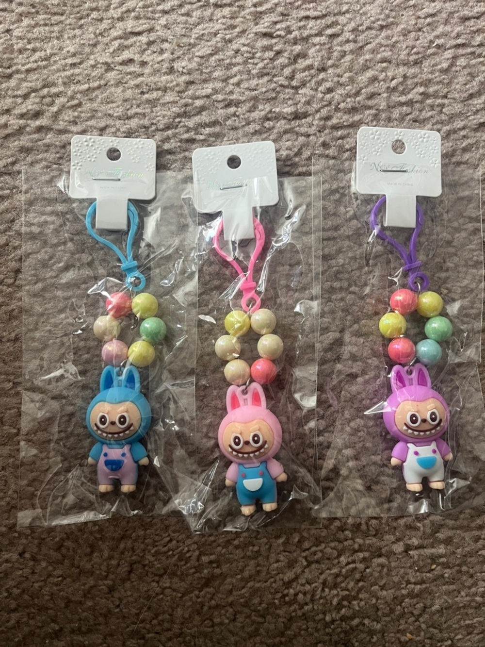 Choice of One monster Character Bead Keychain - Pink, Blue, Purple